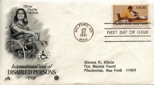 "Disabled Does Not Mean Unable" was a classic among U.S. Post Office philatelic offerings.  It was issued in recognition of the International Year of Disabled Persons, 1981